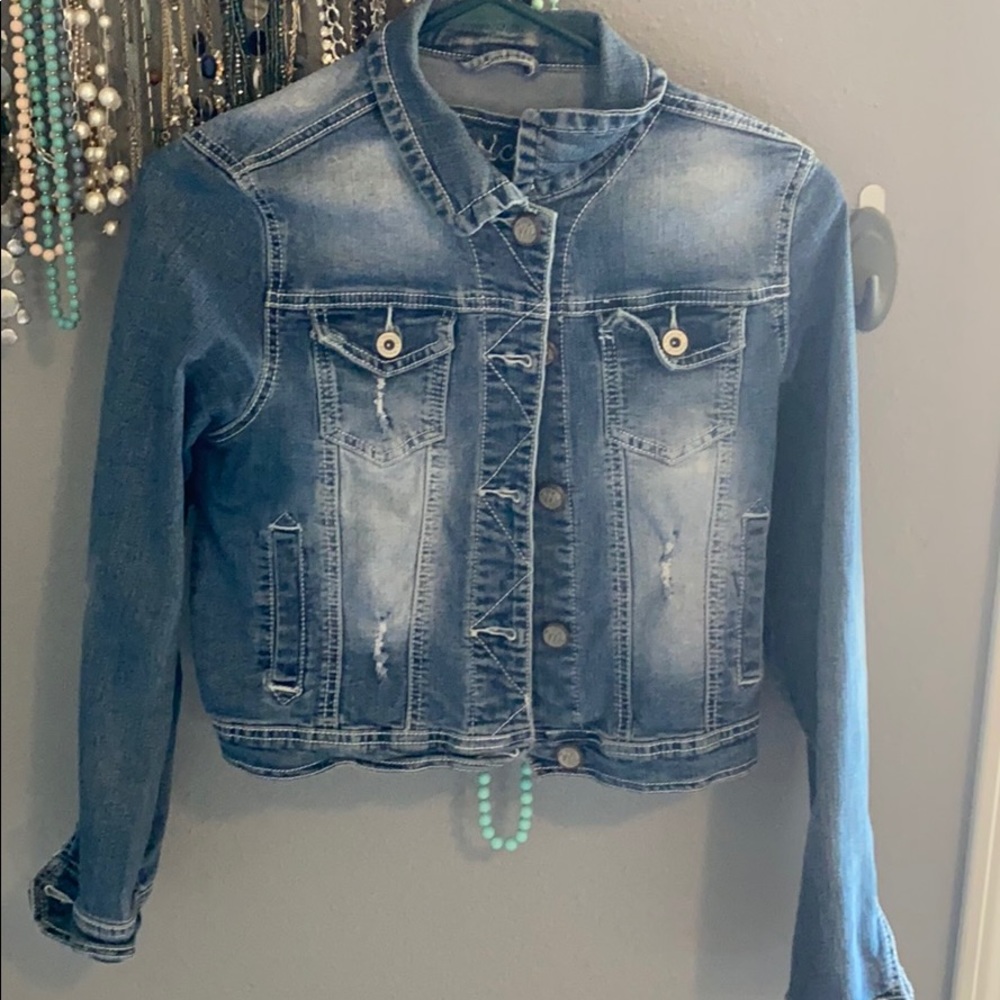 Distressed crop Jean jacket